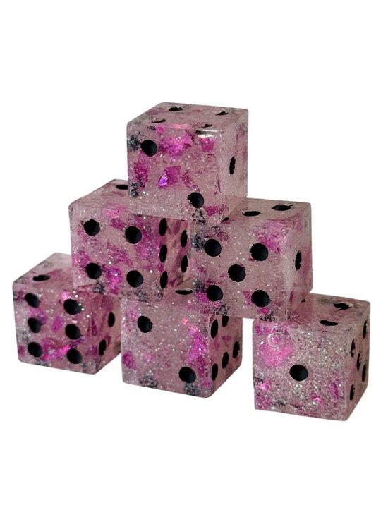Other - Resin Dice Set 6pcs - Pink Foil Black Dots - Handmade Replacement Dice Games